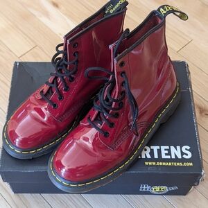 Dr. Doc Martens 1460 Candy Apple Red Patent Leather Lace-Up Combat Boots M8 9US